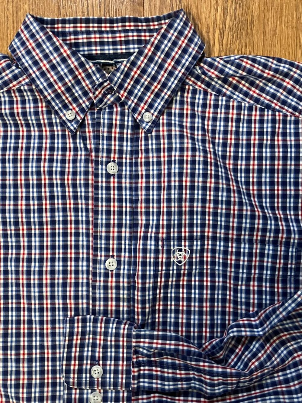 Ariat Pro Series Shirt Mens Medium LS Western Plaid Mesh Back Yoke Spellout
